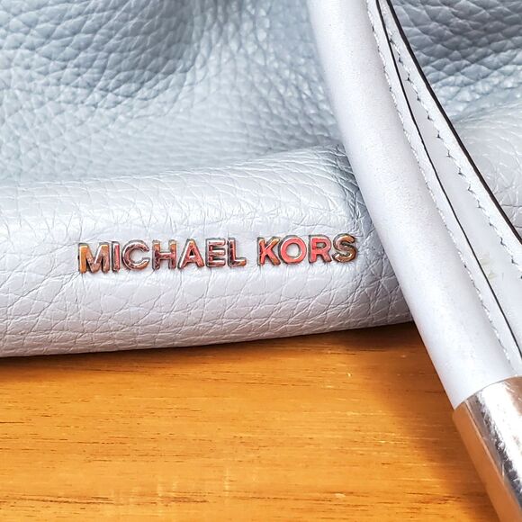 Michael Kors Dalia Drawstring Backpack Powder Blue Pebbled Leather Bag Travel - Picture 5 of 12